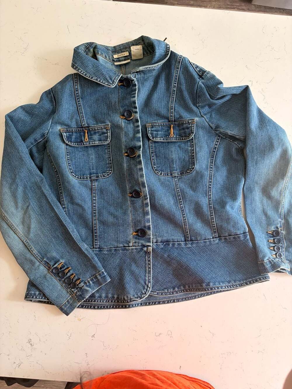 St. John's Bay Denim Jacket, Size Large, with Button Cuffs and Front Pockets